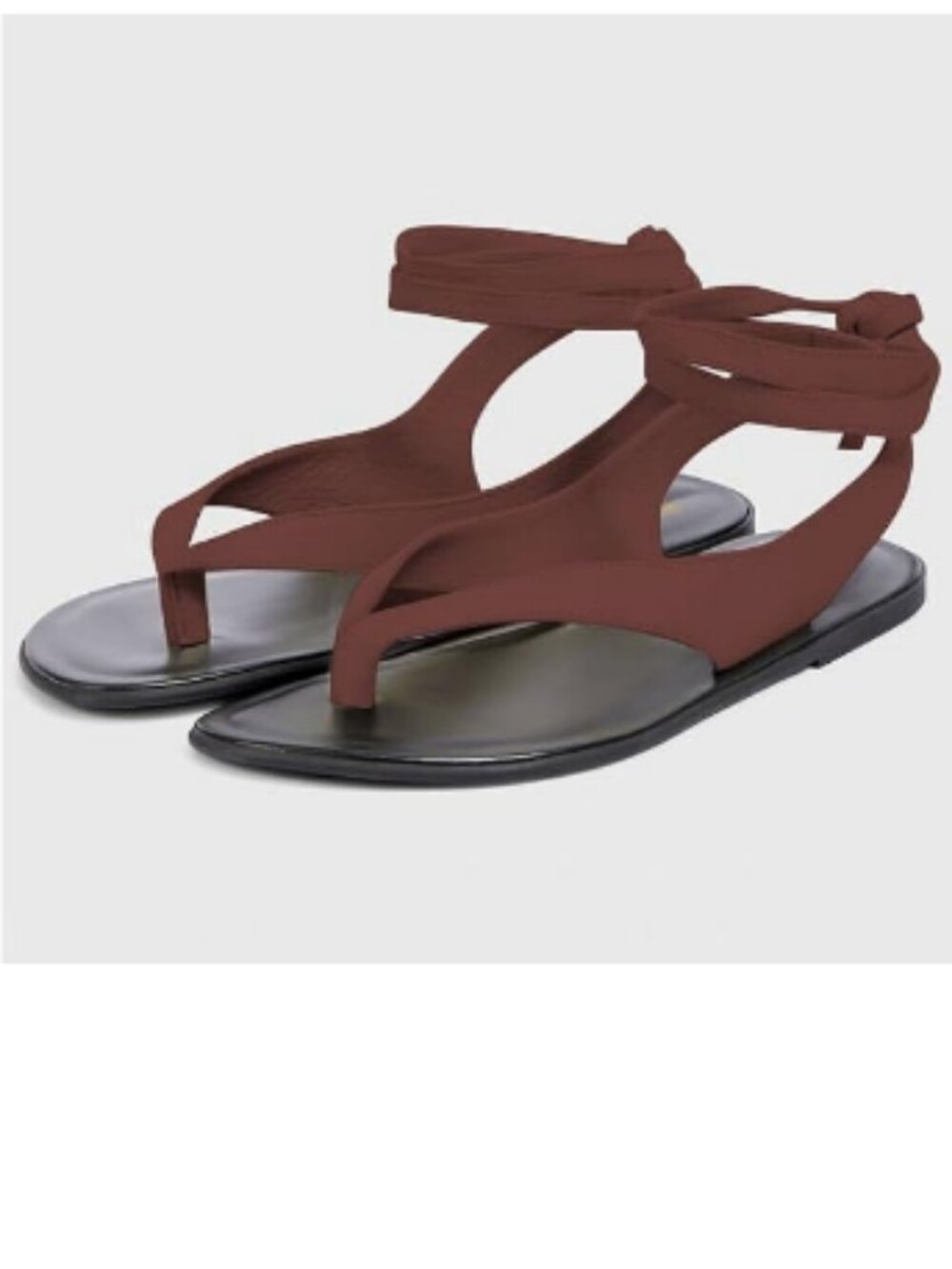 FOWT Wine Split Round Toe Sandals Lace up Strappy Comfortable Flip Flop Flats